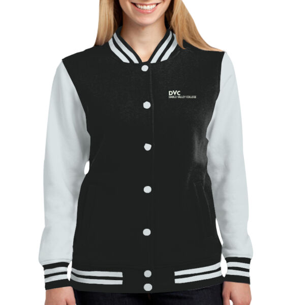 Ladies Fleece Letterman Jacket, DVC_White Thumbnail